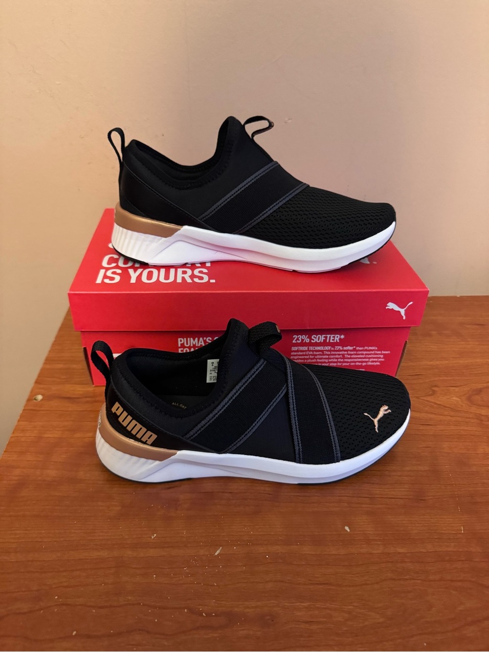 Puma Slip-On Athletic Sneakers for women - Black with Metallic Accent